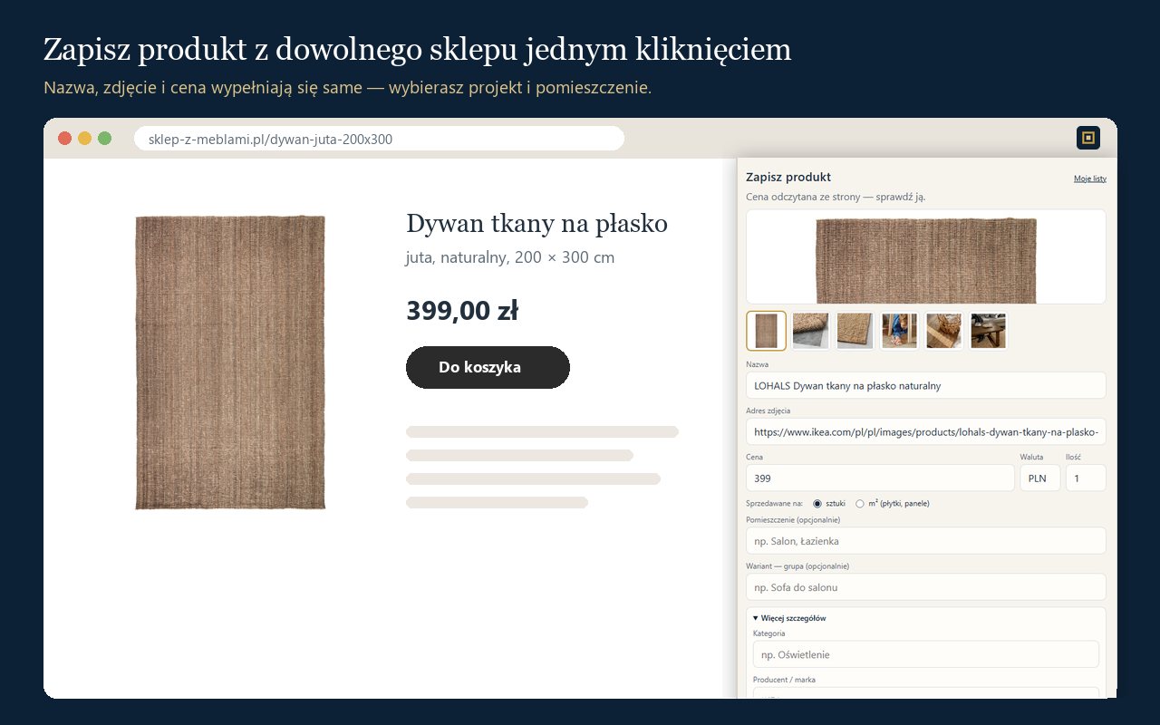Panel boczny wtyczki z wypełnionym formularzem obok strony sklepu